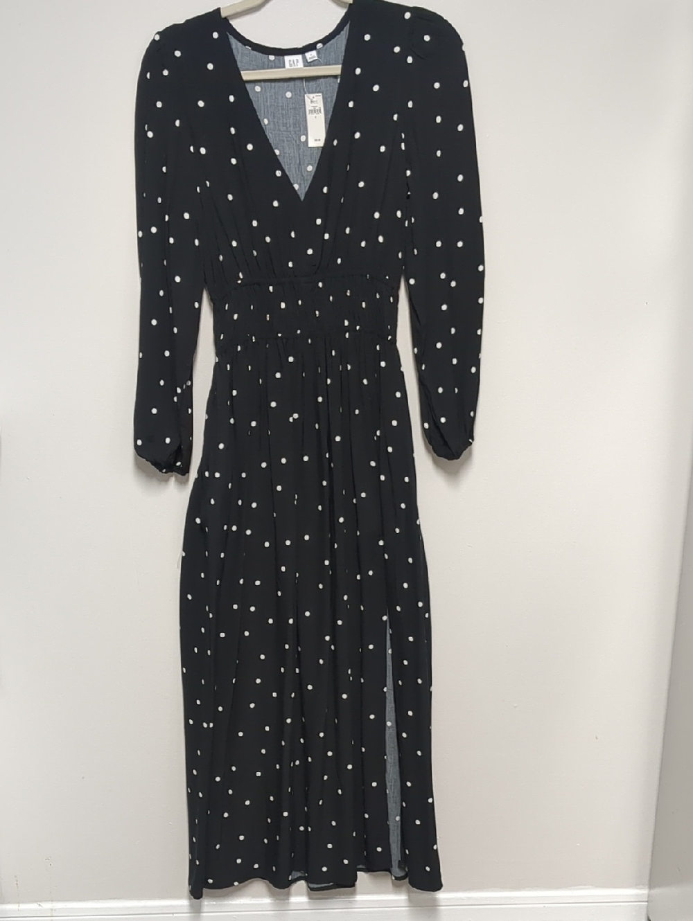 GAP Black Polka Dot Long Sleeve Maxi Dress